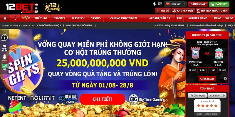 Giao diện và ứng dụng nhà cái 12Bet 