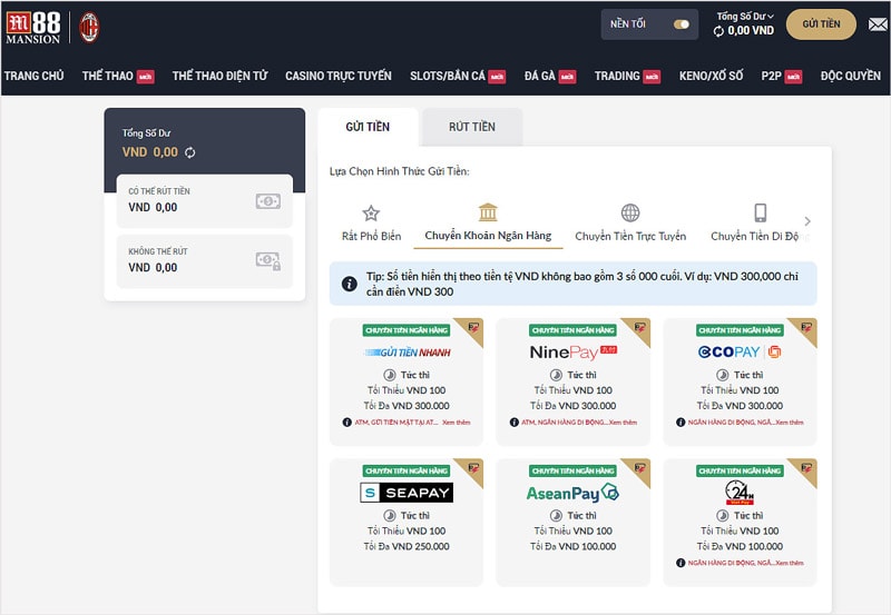 Những cách nạp tiền vào M88 mới nhất