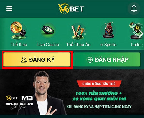 Đăng ký tài khoản trên ứng dụng mobile V9Bet