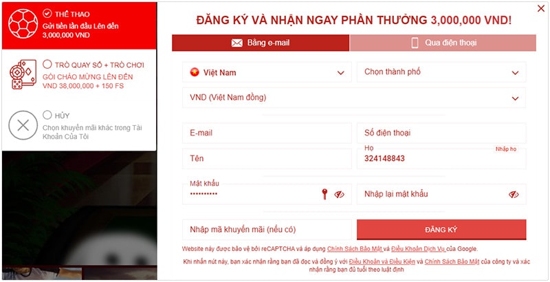 Điền thông tin đăng ký tài khoản cá cược oppabet