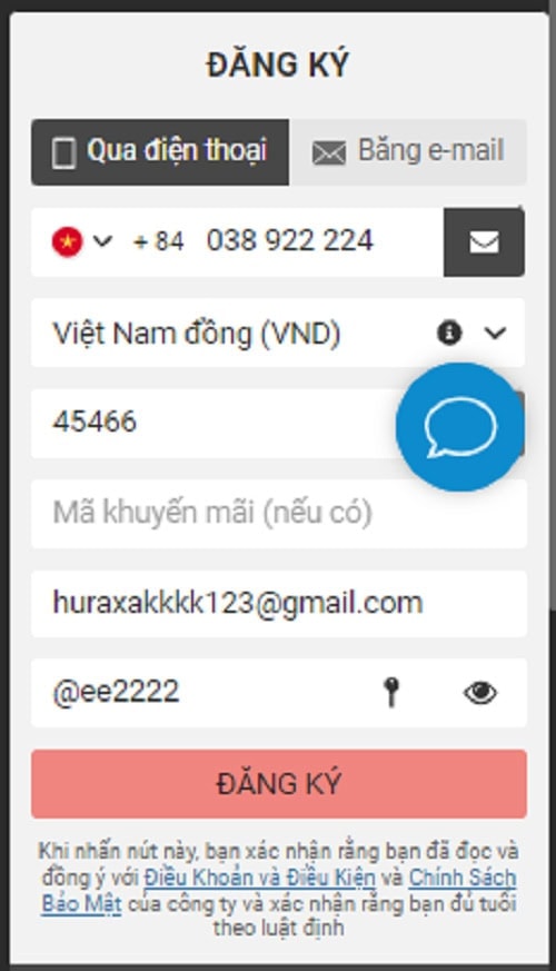 Nhấp vào nút Đăng ký