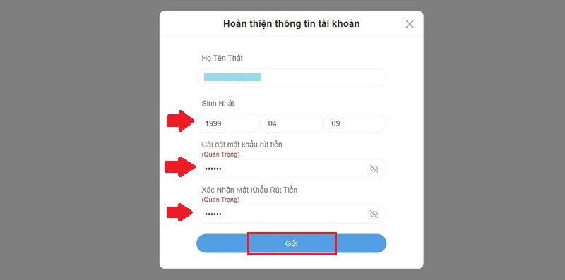 Hoàn thiện thông tin tài khoản 8xBet