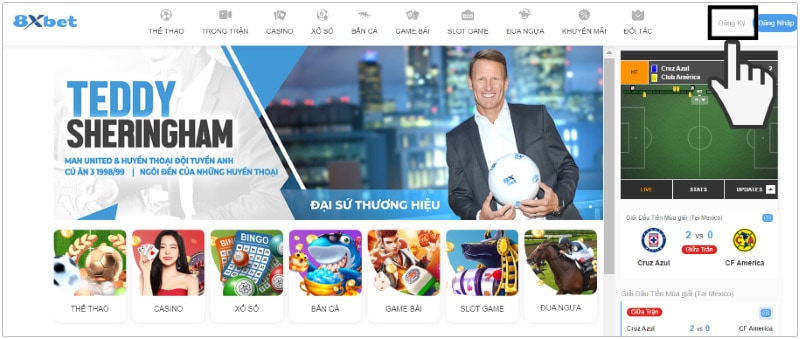 Nhấn vào ô đăng ký tài khoản 8xbet